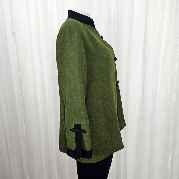 Emmelle vintage asian-inspired jacket green black trim frog buttons medium - Picture 5 of 7